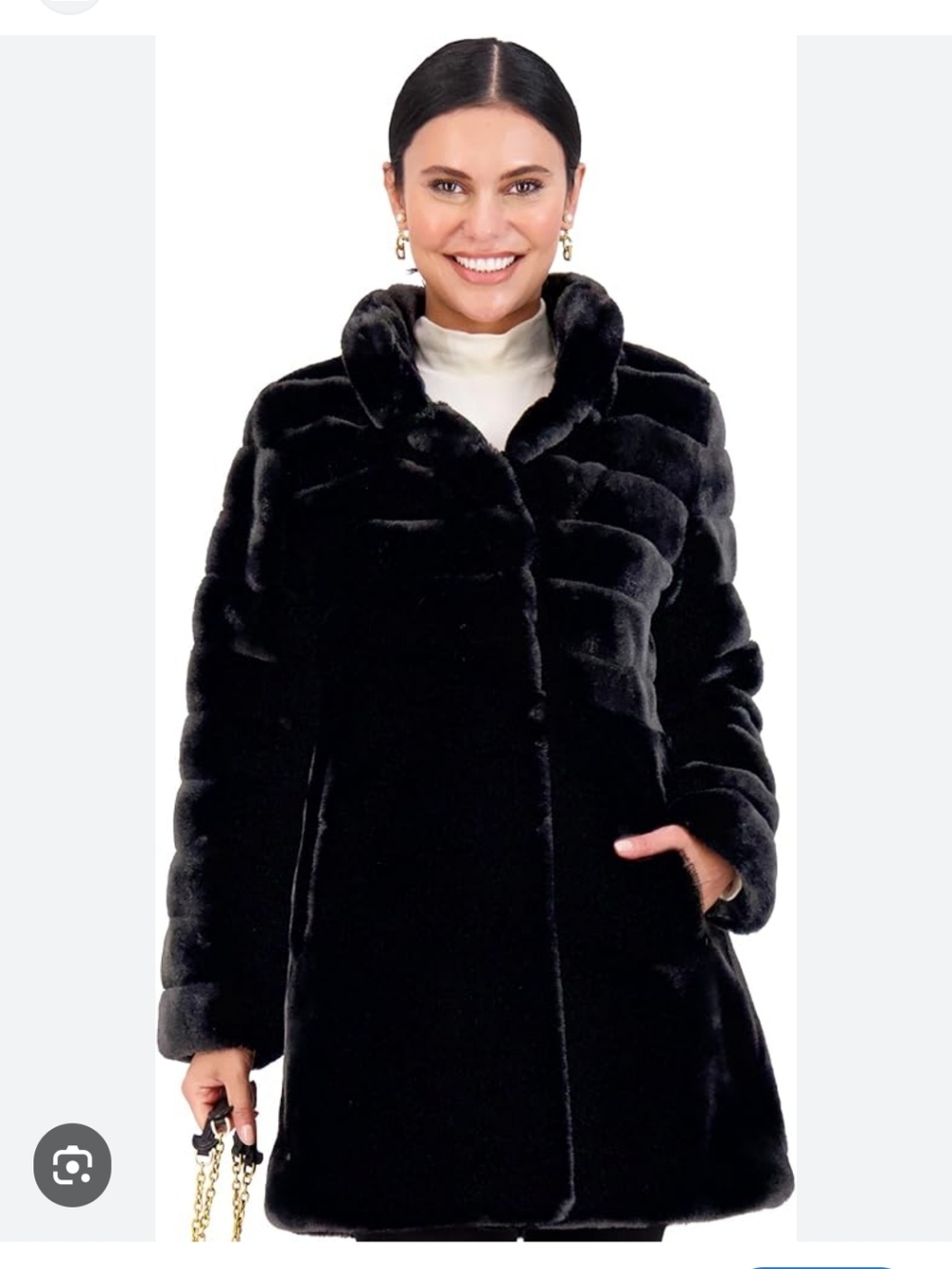 Jones New York Black Faux Fur Long Coat Brand New Size Medium